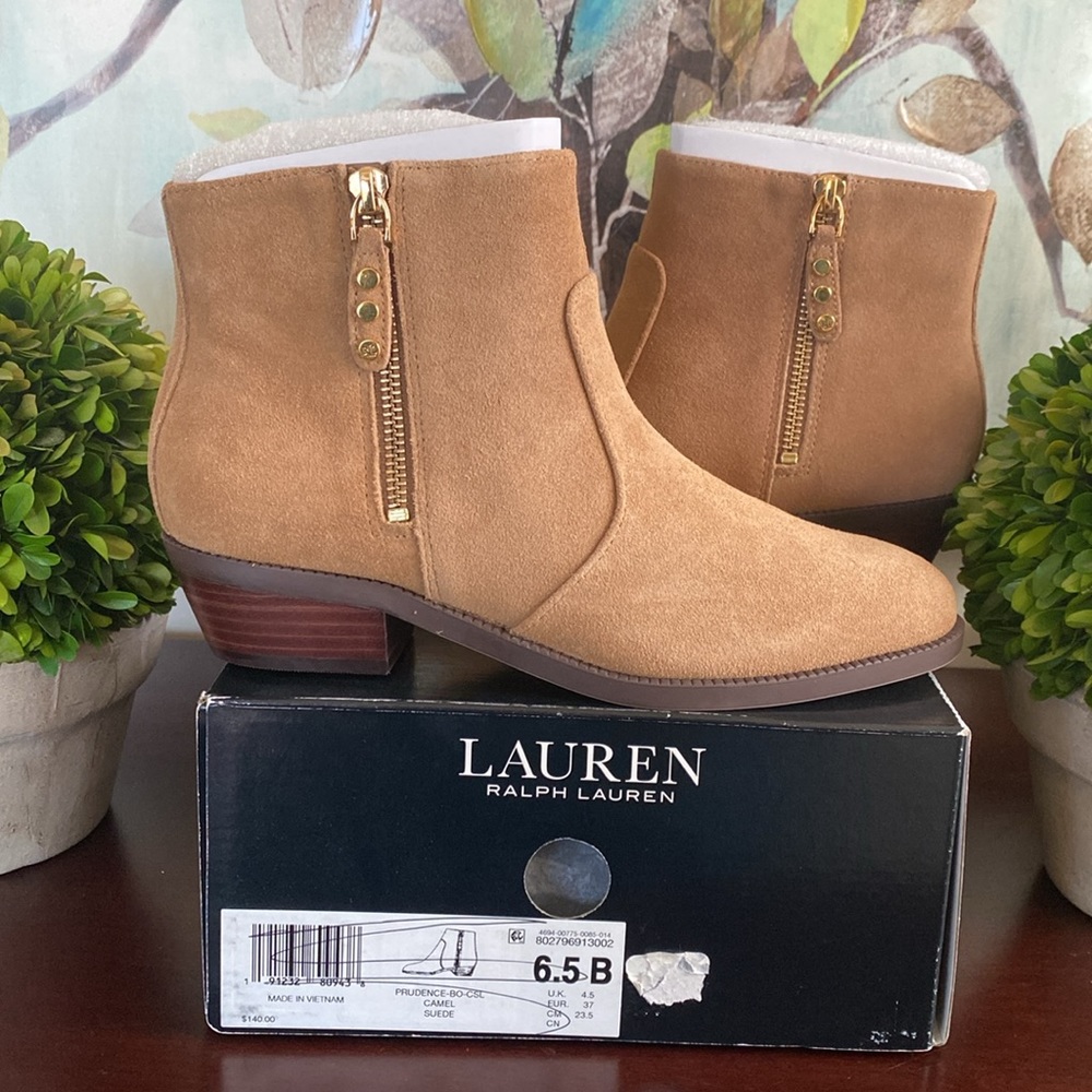 LAUREN Ralph Lauren PRUDENCE CAMEL SUEDE ANKLE BOOTS SIZE 6.5B 🌟NWT🌟